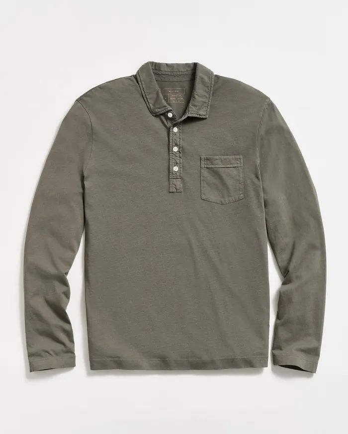 Men Polos Tees and Henleys Billy Reid Long Sleeve Pensacola Polo Washed Grey