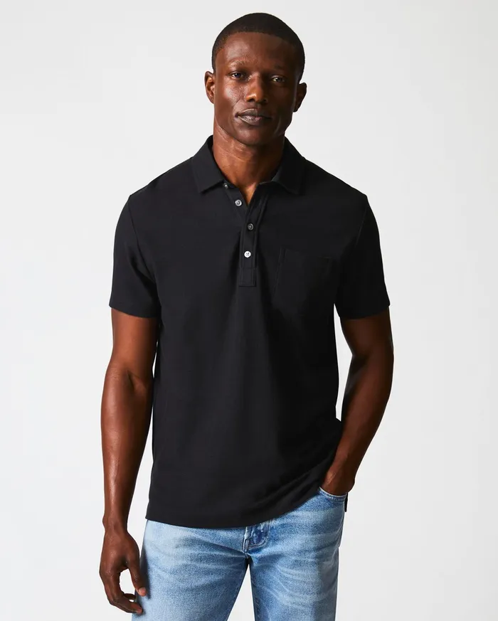 Men Polos Tees and Henleys Billy Reid Pique Pensacola Polo Black