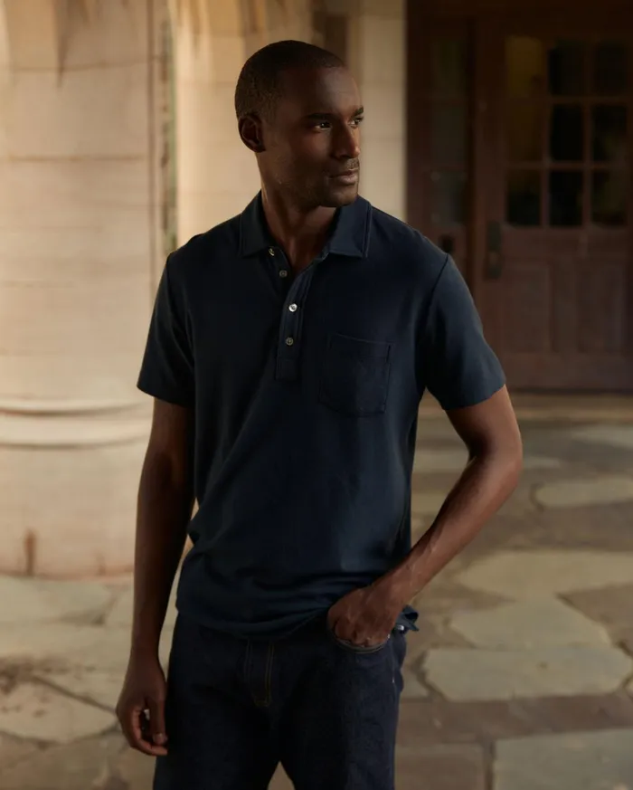 Men Polos Tees and Henleys Billy Reid Pique Pensacola Polo Carbon Blue