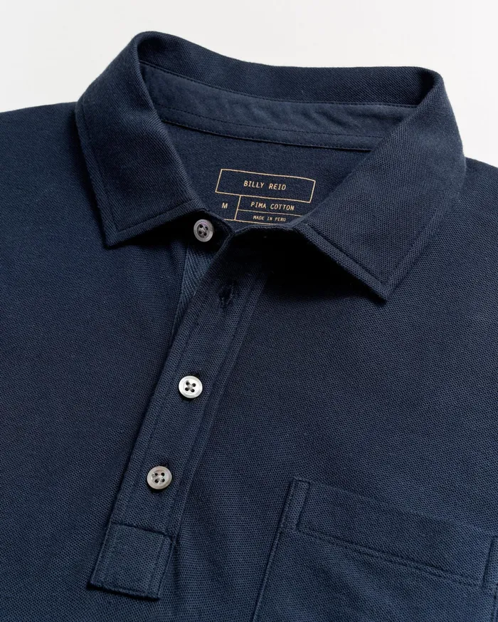 Men Polos Tees and Henleys Billy Reid Pique Pensacola Polo Carbon Blue