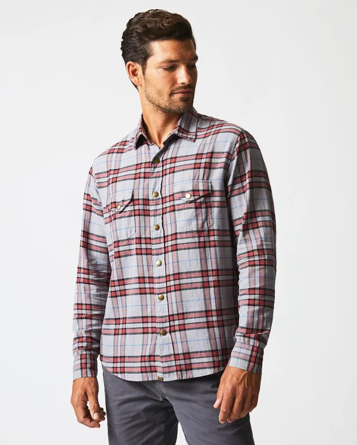 Men Shirting Billy Reid Bold Plaid Western Snap Front Shirt Greymulti