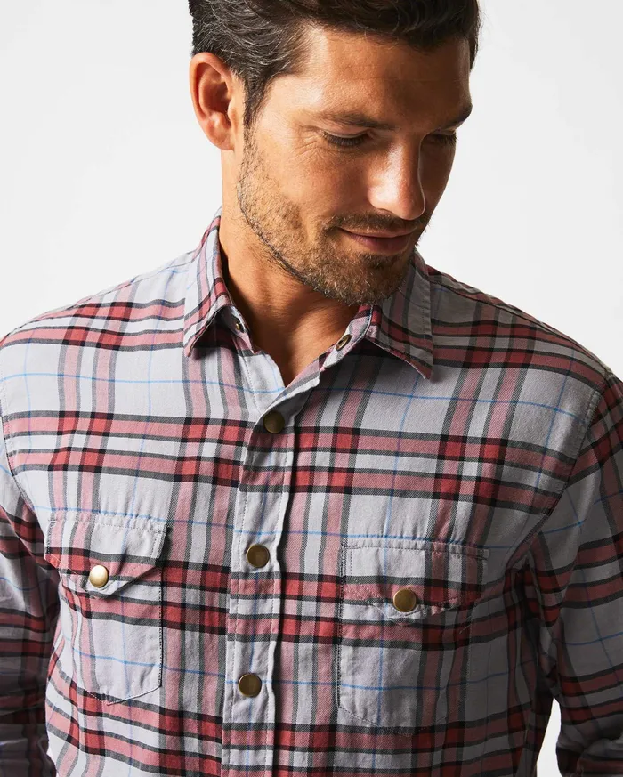Men Shirting Billy Reid Bold Plaid Western Snap Front Shirt Greymulti