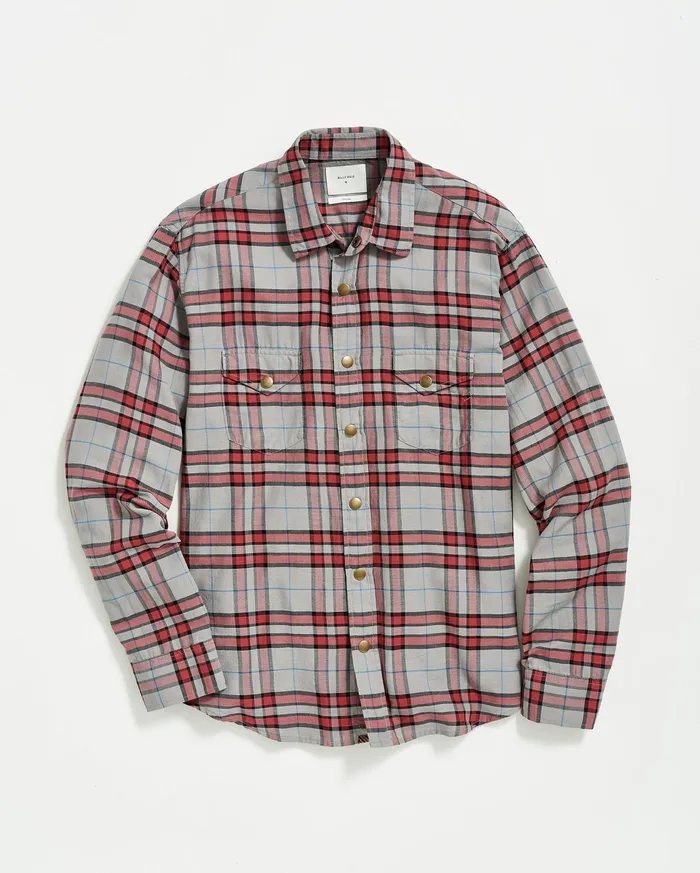 Men Shirting Billy Reid Bold Plaid Western Snap Front Shirt Greymulti