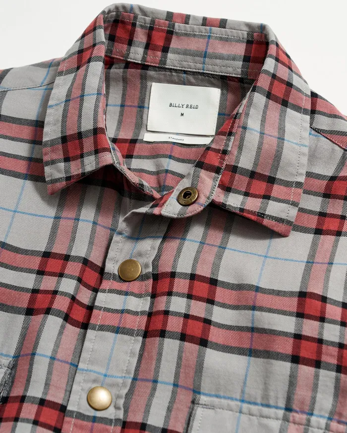 Men Shirting Billy Reid Bold Plaid Western Snap Front Shirt Greymulti