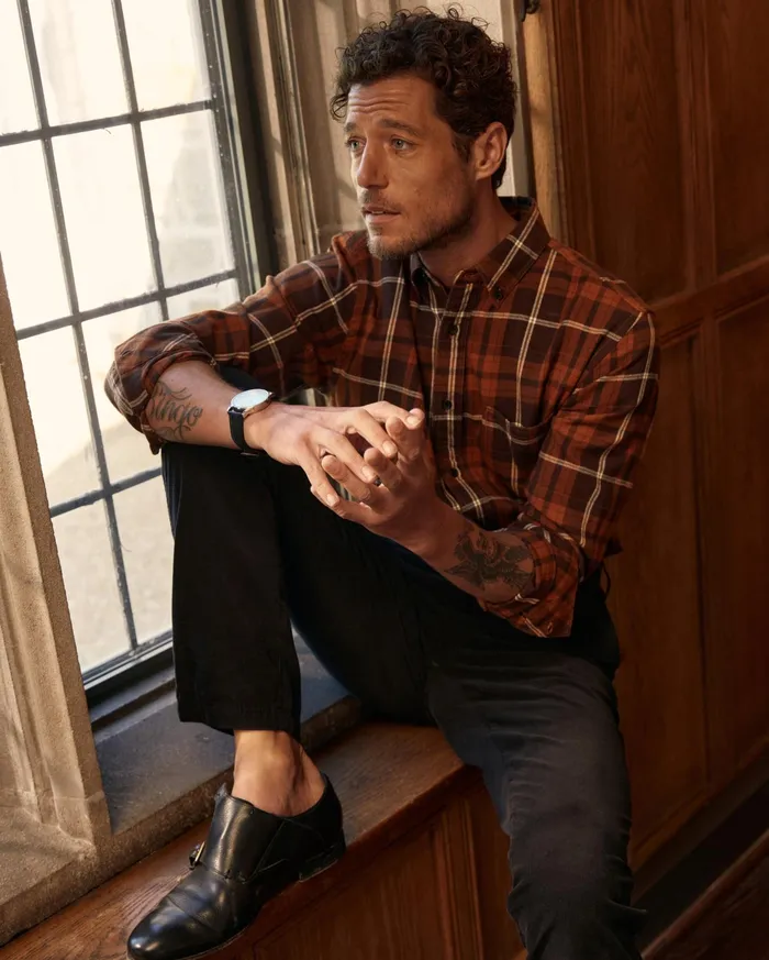 Men Shirting Billy Reid Brushed Bold Plaid Tuscumbia Shirt Orangerust