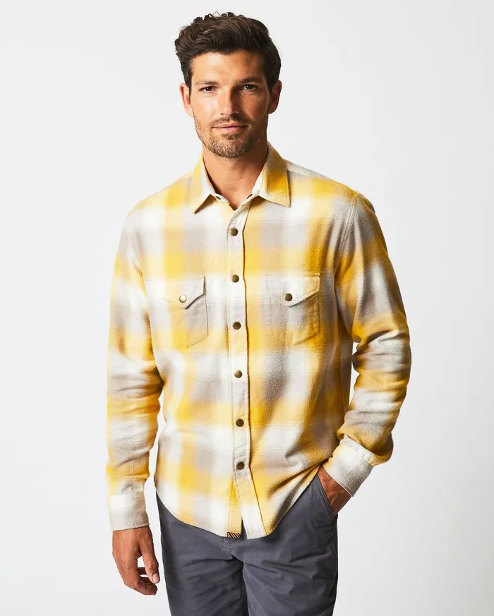 Men Shirting Billy Reid Flannel Bold Plaid Western Snap Front Shirt Naturalyellow