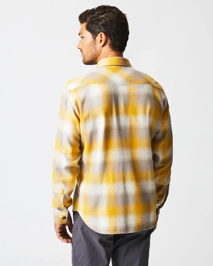 Men Shirting Billy Reid Flannel Bold Plaid Western Snap Front Shirt Naturalyellow