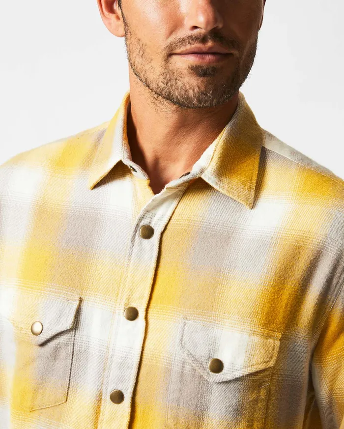 Men Shirting Billy Reid Flannel Bold Plaid Western Snap Front Shirt Naturalyellow