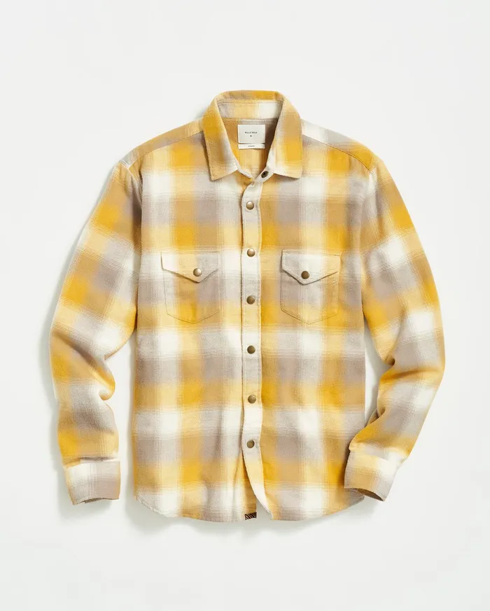 Men Shirting Billy Reid Flannel Bold Plaid Western Snap Front Shirt Naturalyellow