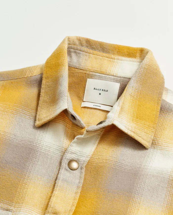 Men Shirting Billy Reid Flannel Bold Plaid Western Snap Front Shirt Naturalyellow