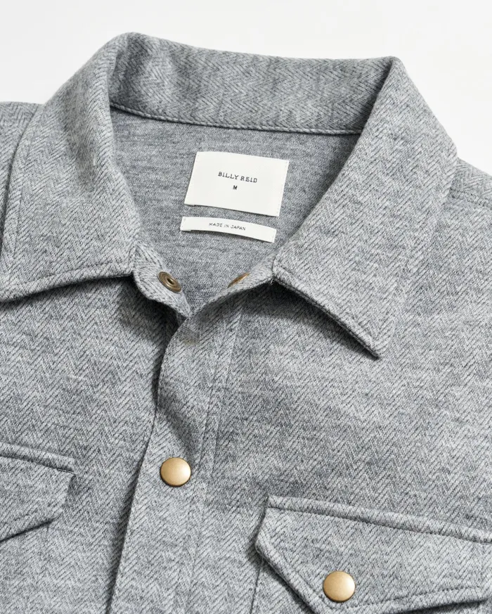 Men Shirting Billy Reid Herringbone Wool Shirt Jacket Medium Grey