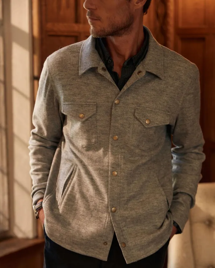 Men Shirting Billy Reid Herringbone Wool Shirt Jacket Medium Grey