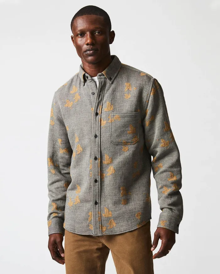 Men Shirting Billy Reid Kudzu Jacquard Overshirt Greycamel