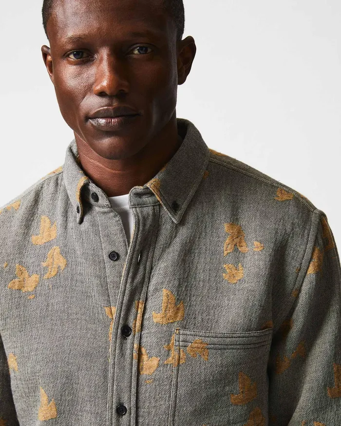 Men Shirting Billy Reid Kudzu Jacquard Overshirt Greycamel