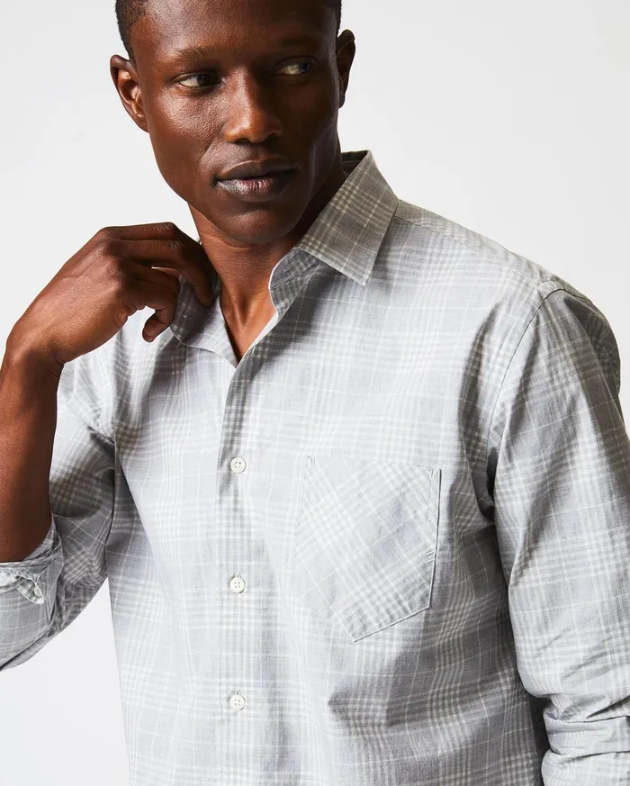 Men Shirting Billy Reid Melange Plaid John T Shirt Grey