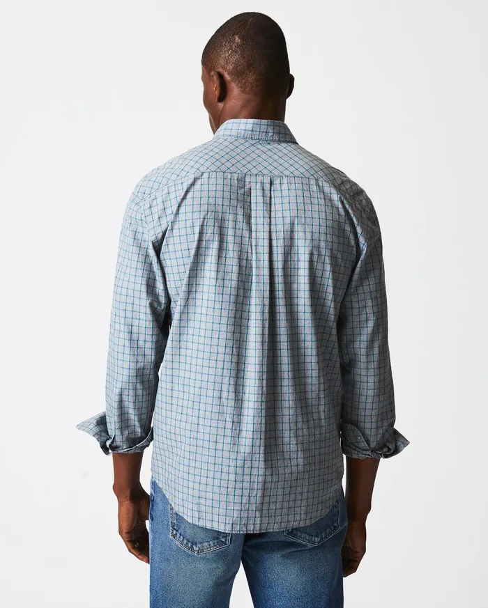 Men Shirting Billy Reid Melange Windowpane Tuscumbia Shirt Hidden Bd Greyteal