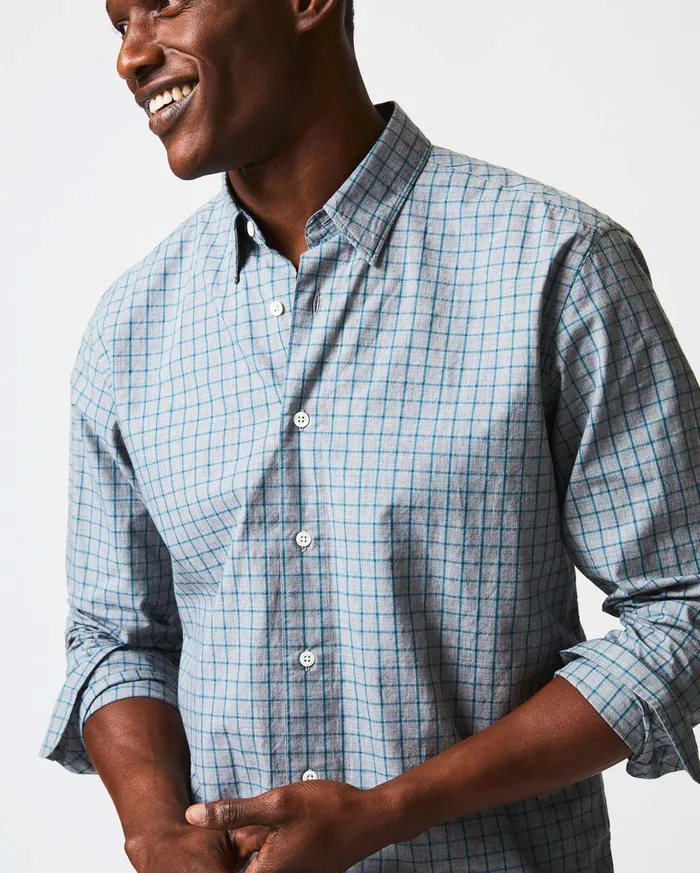 Men Shirting Billy Reid Melange Windowpane Tuscumbia Shirt Hidden Bd Greyteal