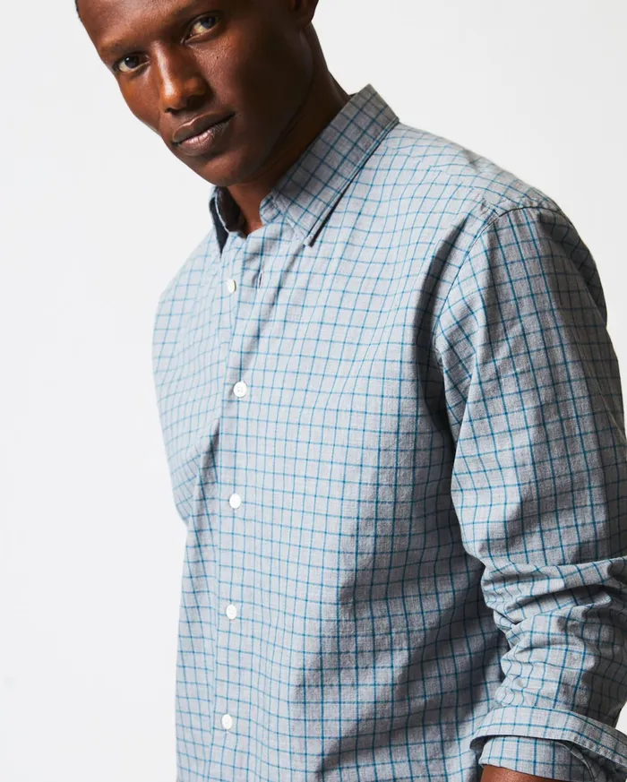 Men Shirting Billy Reid Melange Windowpane Tuscumbia Shirt Hidden Bd Greyteal