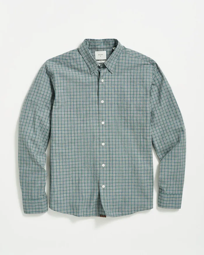 Men Shirting Billy Reid Melange Windowpane Tuscumbia Shirt Hidden Bd Greyteal