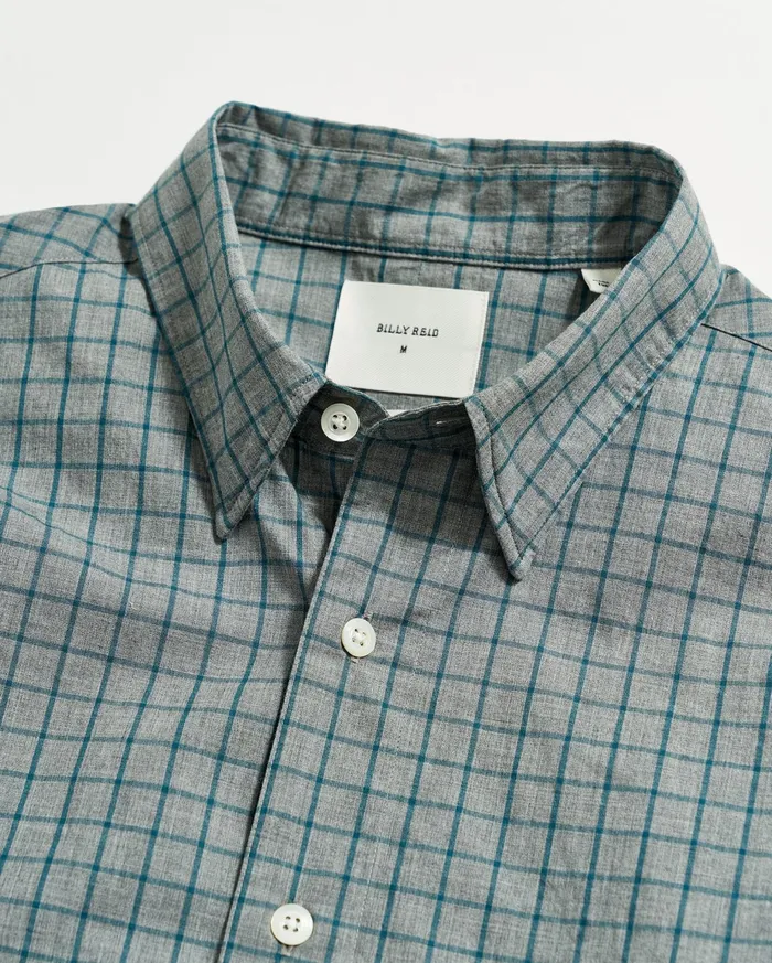 Men Shirting Billy Reid Melange Windowpane Tuscumbia Shirt Hidden Bd Greyteal