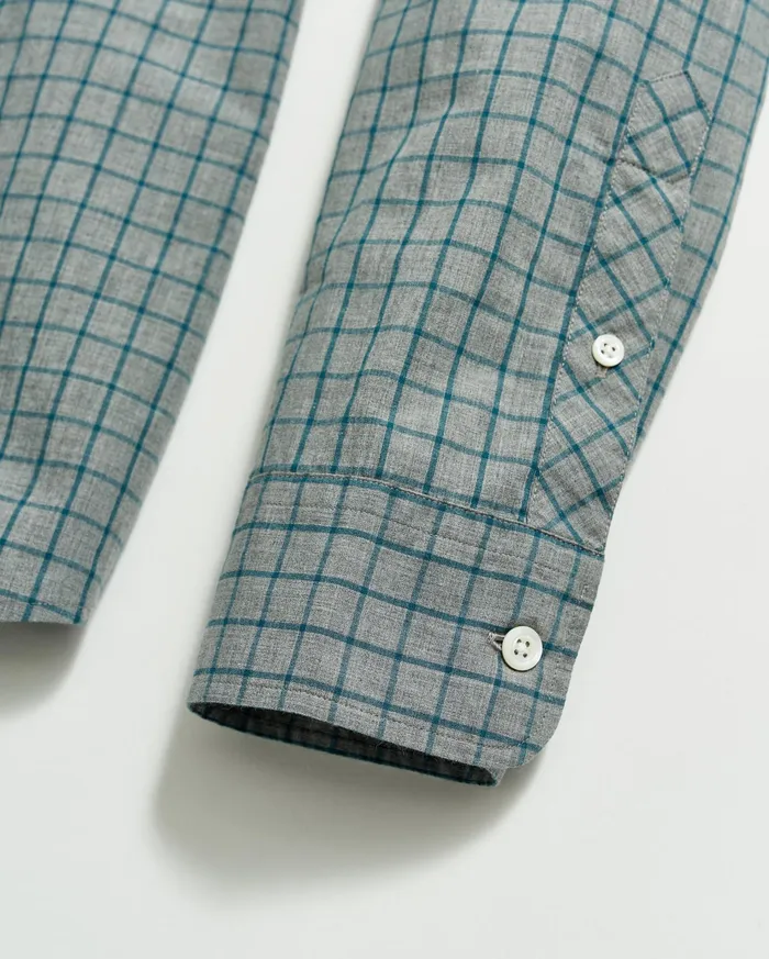 Men Shirting Billy Reid Melange Windowpane Tuscumbia Shirt Hidden Bd Greyteal