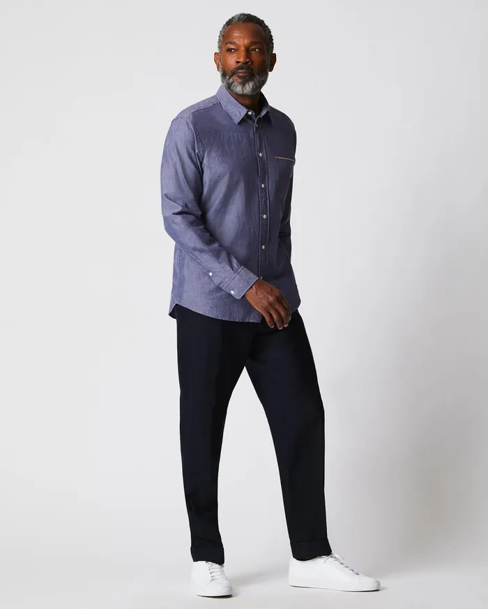 Men Shirting Billy Reid Msl 1Pocket Shirt Blue