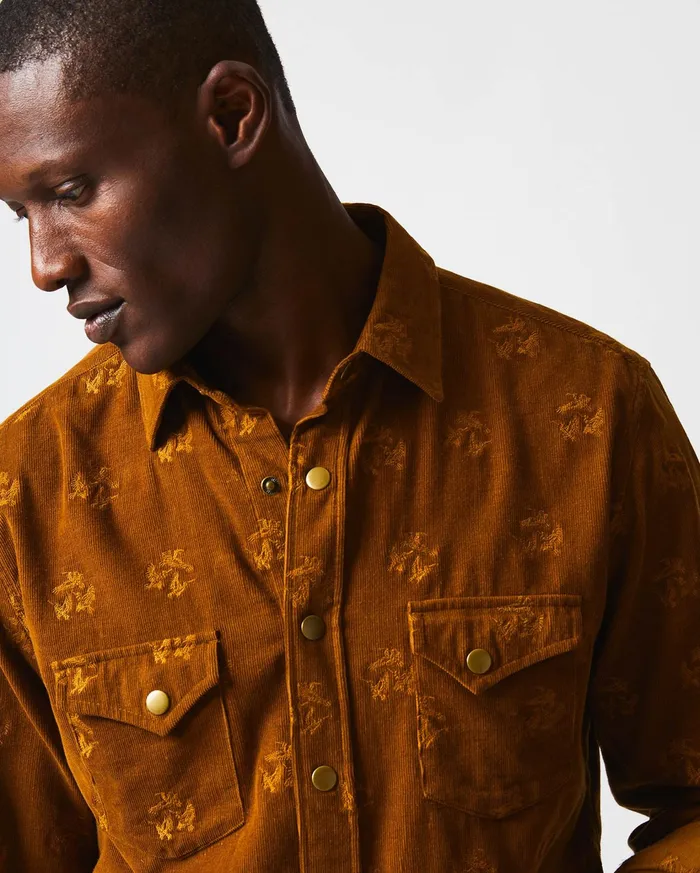 Men Shirting Billy Reid Pelican Cord Western Snap Front Shirt Billy039s Brown