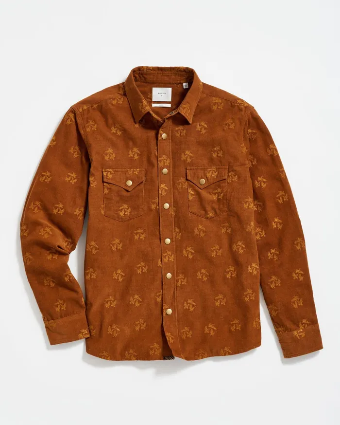 Men Shirting Billy Reid Pelican Cord Western Snap Front Shirt Billy039s Brown