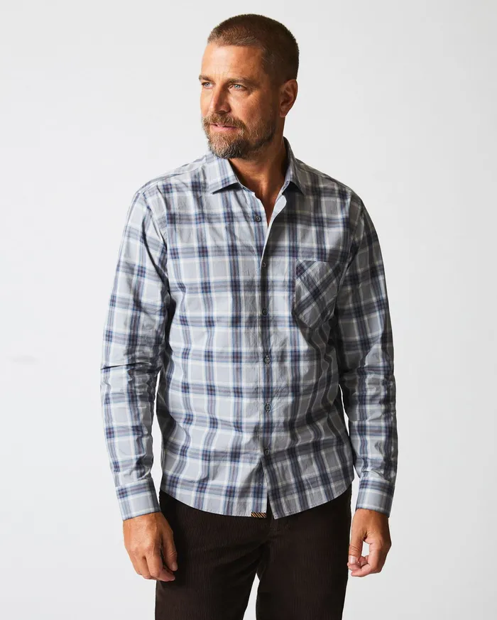 Men Shirting Billy Reid Plaid John T Shirt Greyblue