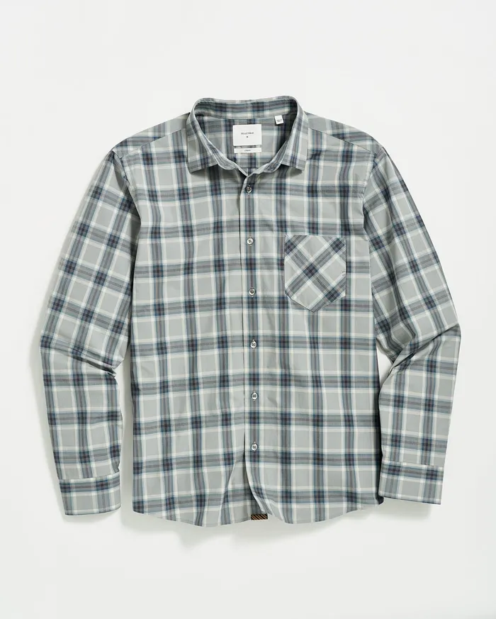 Men Shirting Billy Reid Plaid John T Shirt Greyblue