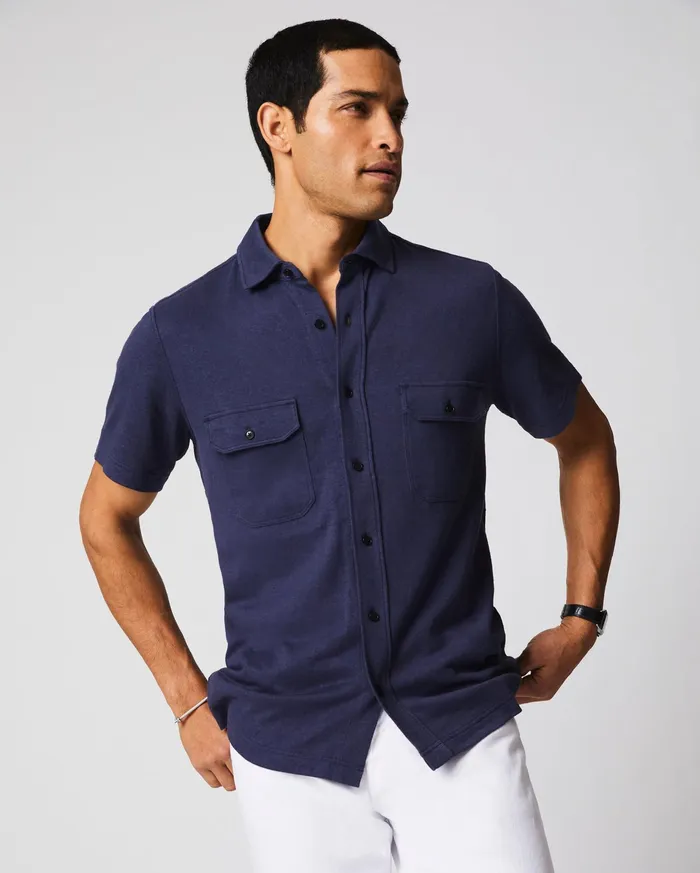 Men Shirting Billy Reid SS Hemp Cotton Knit Shirt Navy