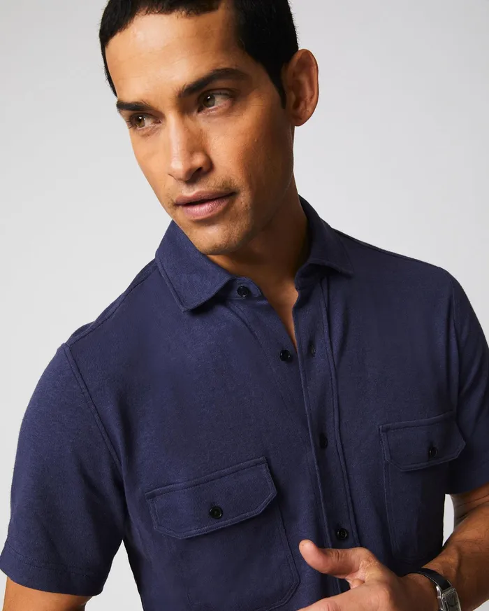 Men Shirting Billy Reid SS Hemp Cotton Knit Shirt Navy