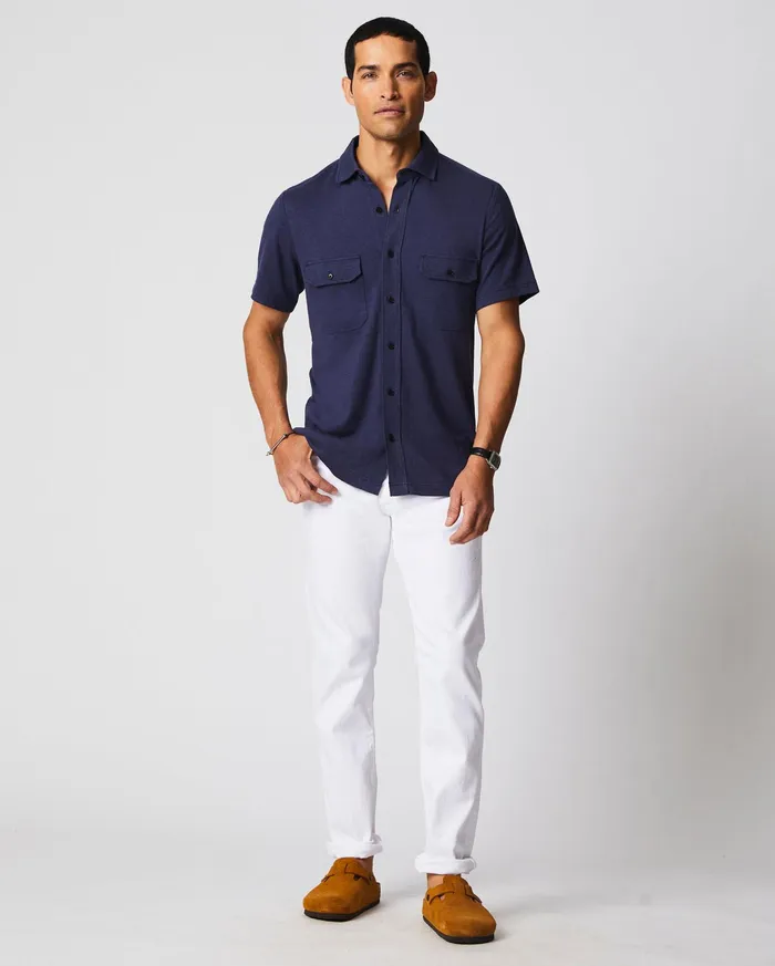 Men Shirting Billy Reid SS Hemp Cotton Knit Shirt Navy