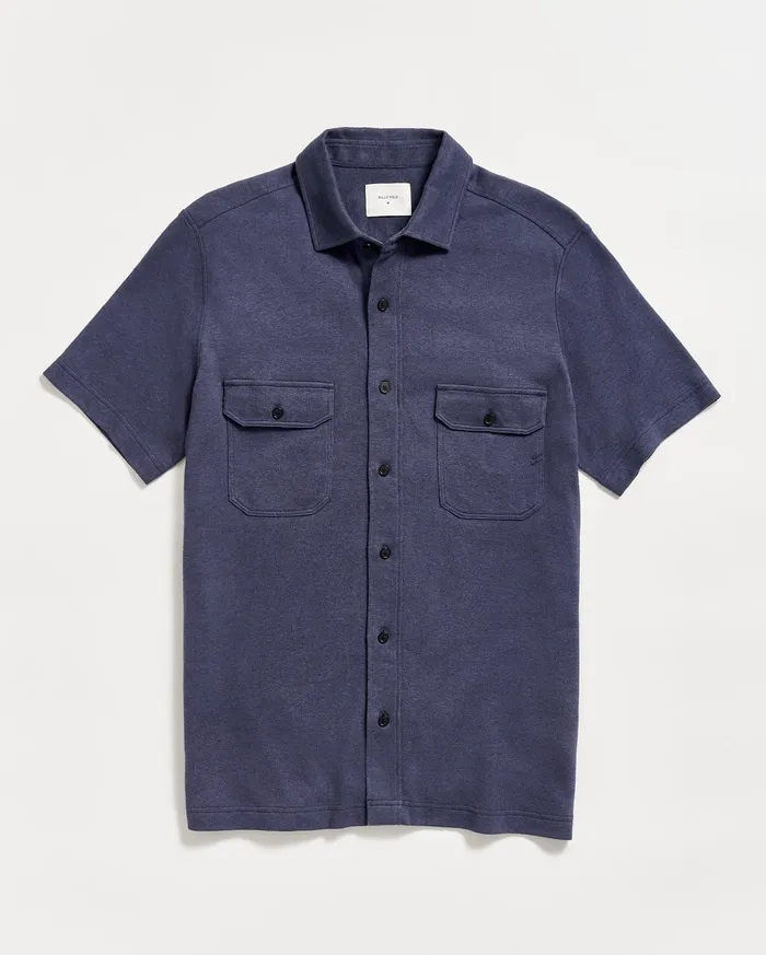 Men Shirting Billy Reid SS Hemp Cotton Knit Shirt Navy
