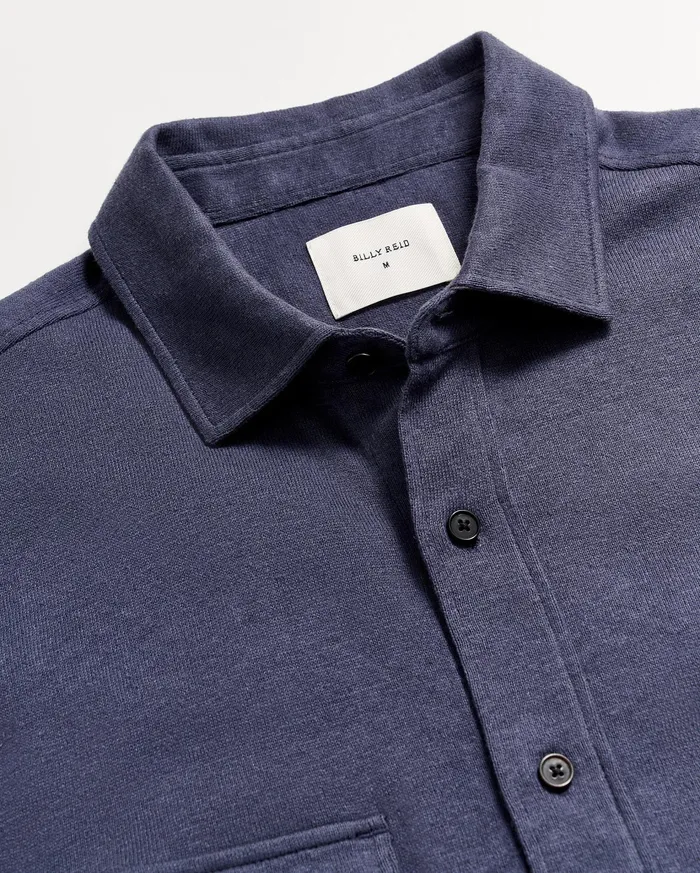 Men Shirting Billy Reid SS Hemp Cotton Knit Shirt Navy