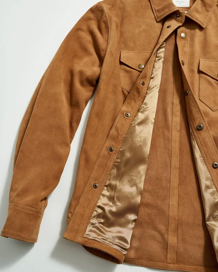 Men Shirting Billy Reid Savoy Suede Workshirt Camel