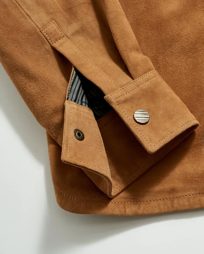 Men Shirting Billy Reid Savoy Suede Workshirt Camel