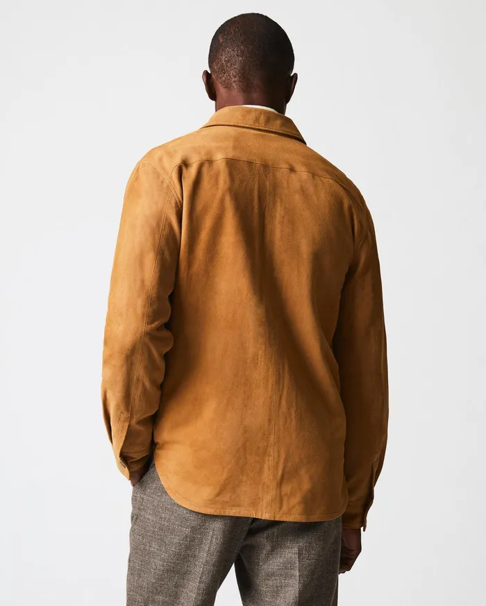Men Shirting Billy Reid Savoy Suede Workshirt Camel