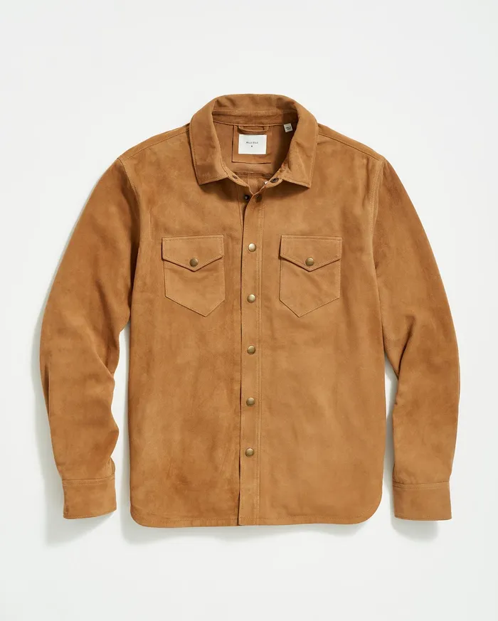 Men Shirting Billy Reid Savoy Suede Workshirt Camel