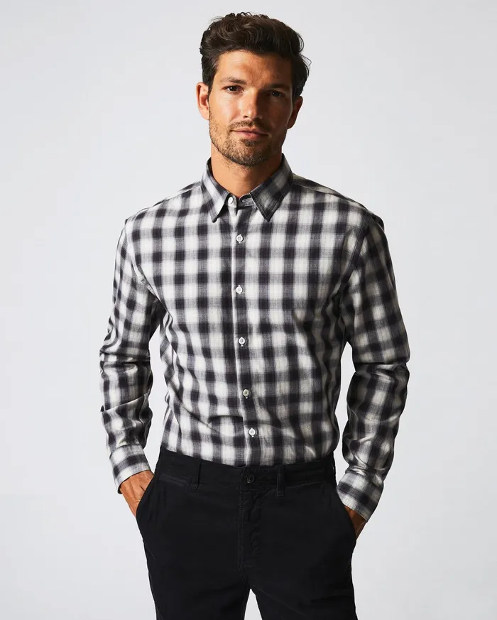 Men Shirting Billy Reid Shadow Plaid Tuscumbia Shirt Hidden Bd Blacknatural