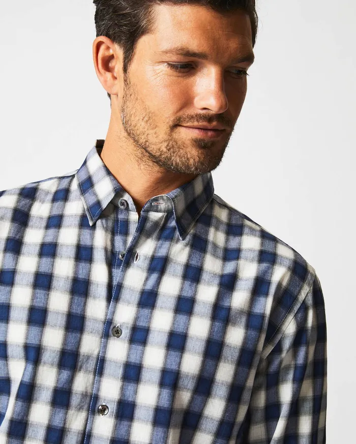 Men Shirting Billy Reid Shadow Plaid Tuscumbia Shirt Hidden Bd Bluenatural