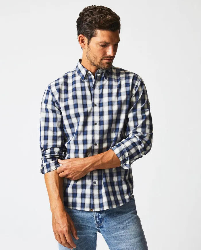 Men Shirting Billy Reid Shadow Plaid Tuscumbia Shirt Hidden Bd Bluenatural