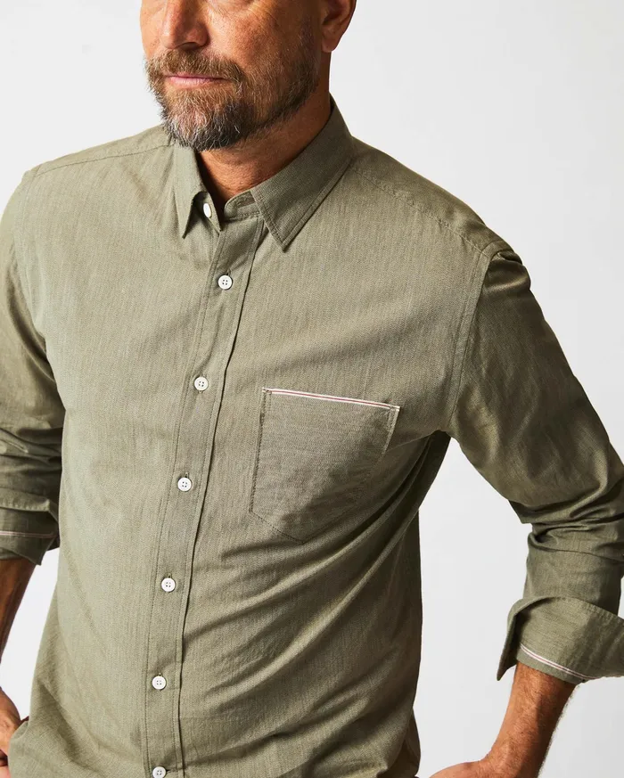 Men Shirting Billy Reid Twisted Msl 1Pocket Shirt Olive