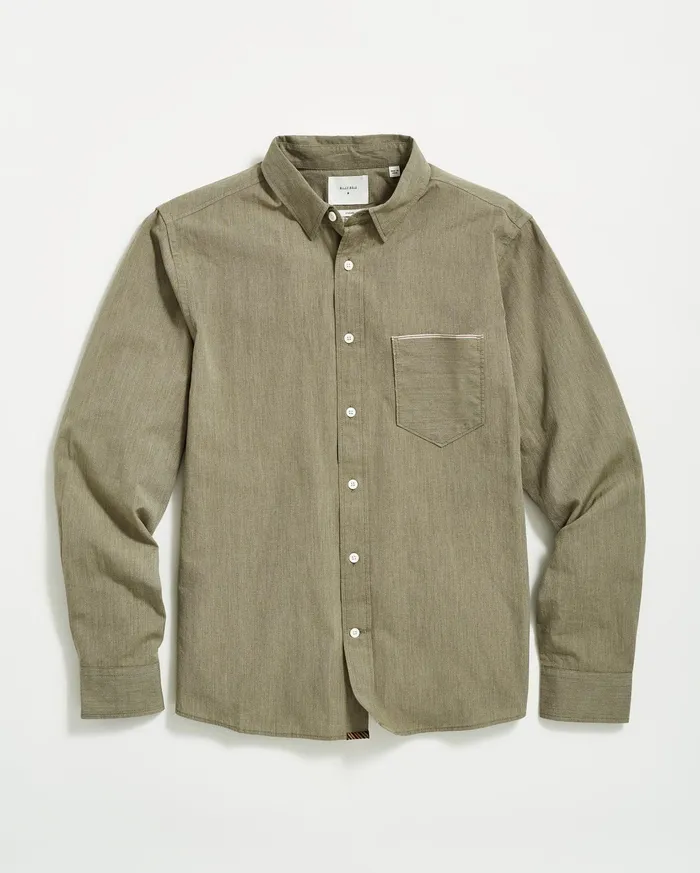 Men Shirting Billy Reid Twisted Msl 1Pocket Shirt Olive