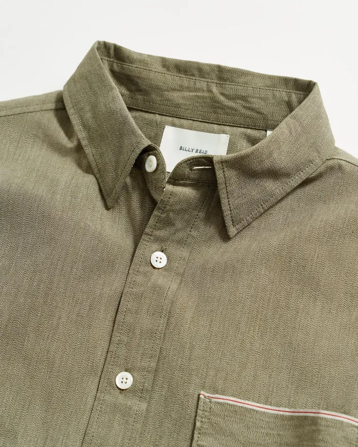 Men Shirting Billy Reid Twisted Msl 1Pocket Shirt Olive