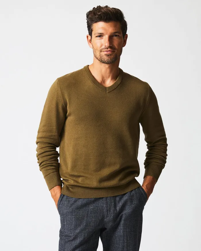 Men Sweaters and Sweatshirts Billy Reid American V Neck Sweater Olive