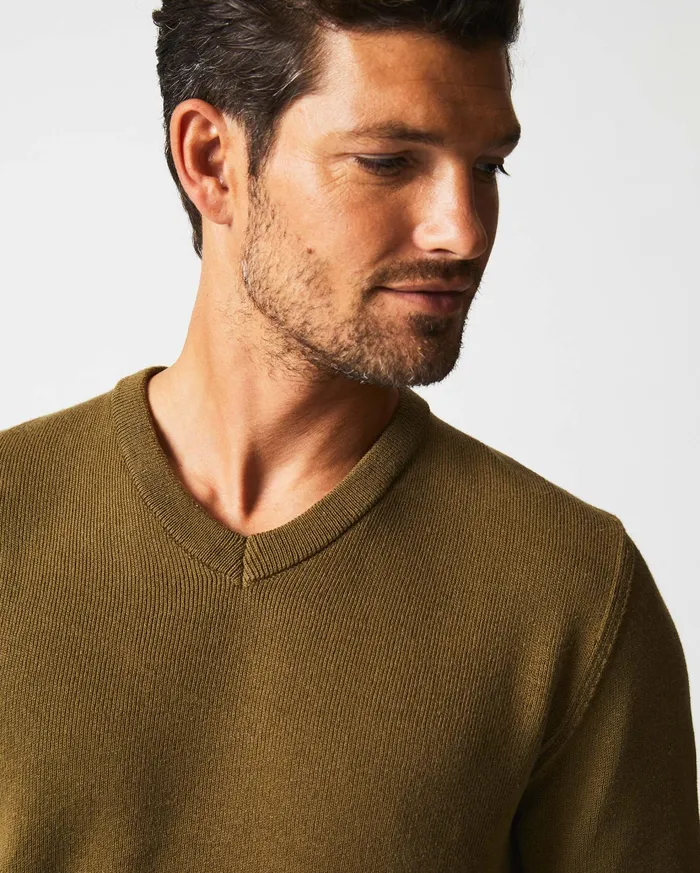 Men Sweaters and Sweatshirts Billy Reid American V Neck Sweater Olive