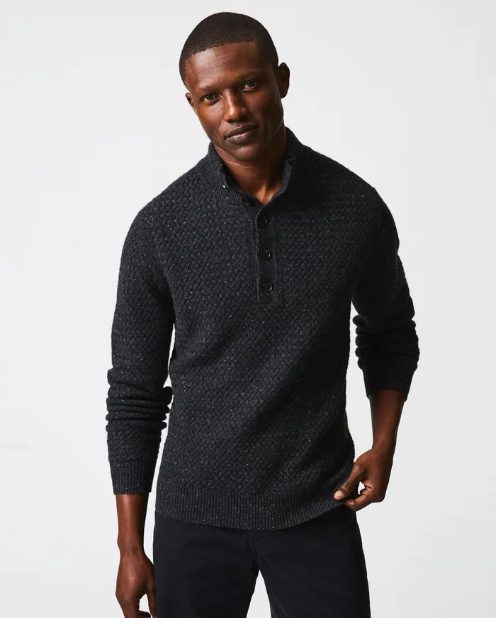 Men Sweaters and Sweatshirts Billy Reid Cashmere Basketweave Pullover Charcoal