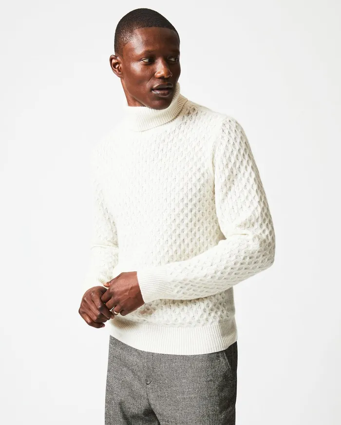 Men Sweaters and Sweatshirts Billy Reid Cashmere Honeycomb Turtleneck Natural