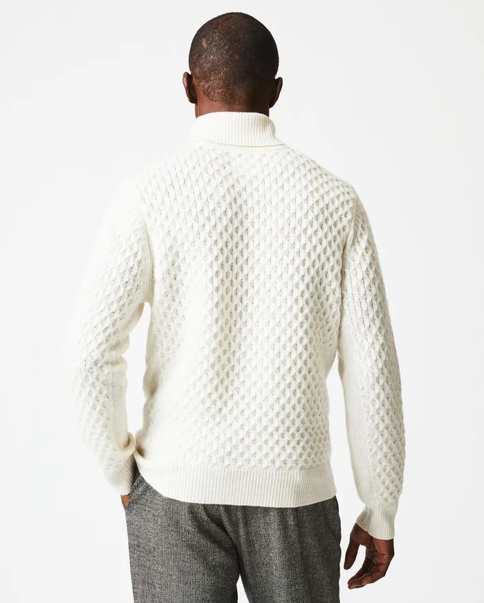 Men Sweaters and Sweatshirts Billy Reid Cashmere Honeycomb Turtleneck Natural
